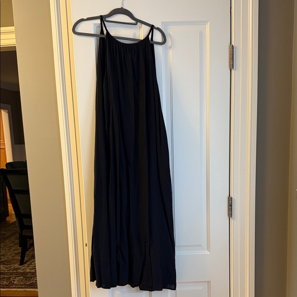 Jenni Kayne Black Maxi Sundress with subtle lines in fabric